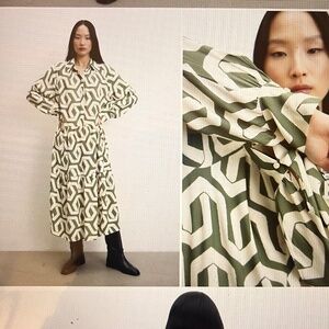 H & M Green and off white shirt dress